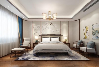 新中式卧室3D模型下载